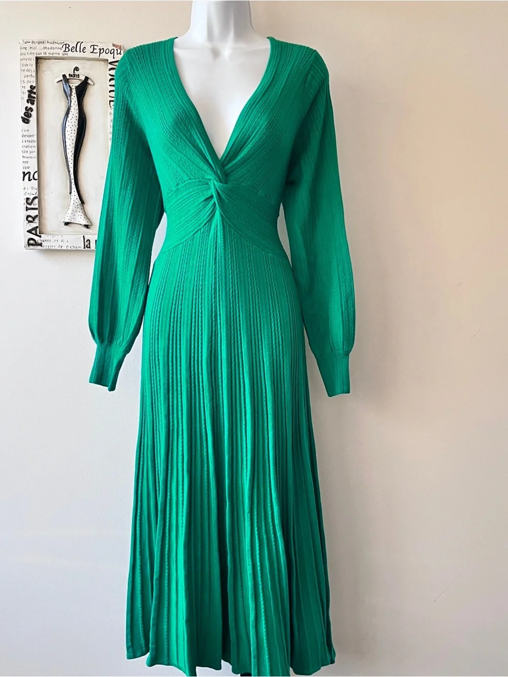 Boden Green V-Neck Twist Knit Midi Dress Size 10 - Picture 2 of 10